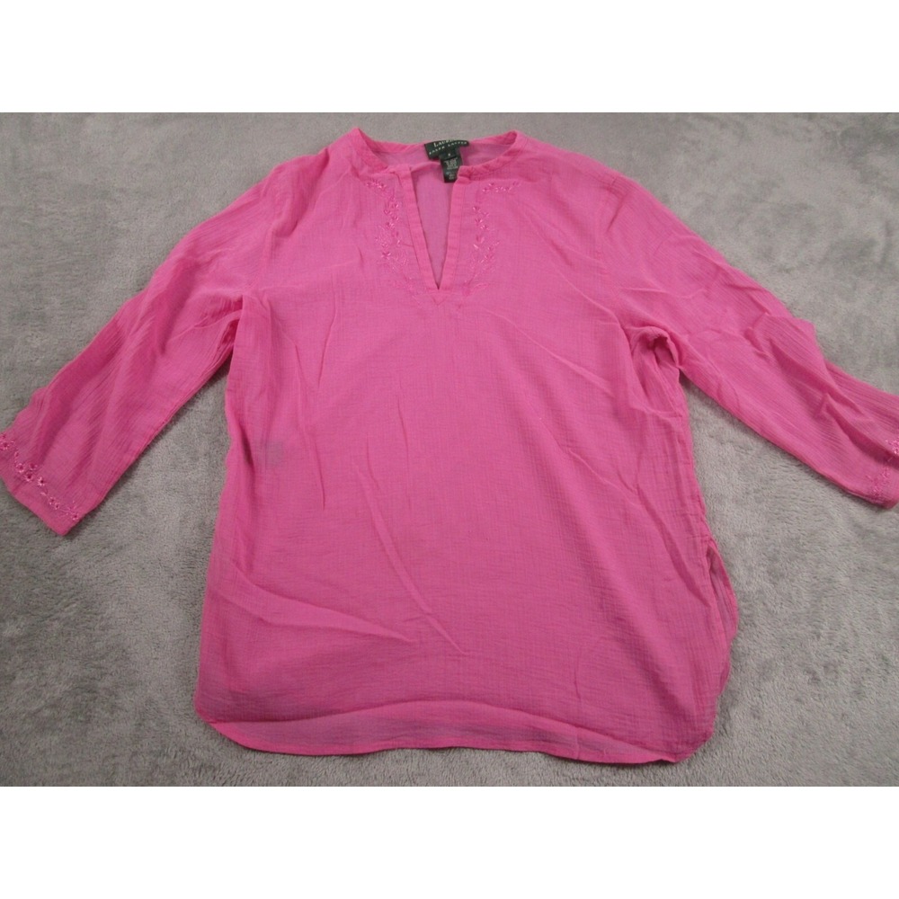 Lauren Ralph Lauren Top Women Small Pink Cotton‎ Sheer Lightweight